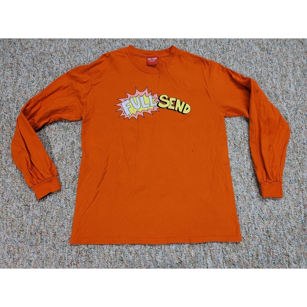 Full Send Nelk‎ Boys Shirt Mens Medium Orange Podcast Logo Graphic Long Sleeve